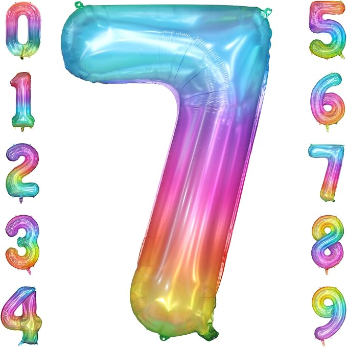 40 Inch Rainbow Number Balloon 7, Large Number Foil Balloons Mylar by PatiCool