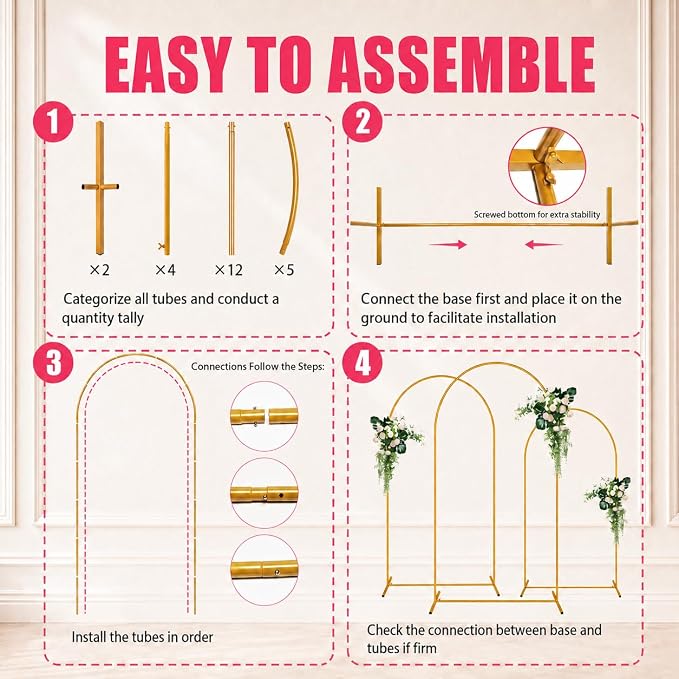 2 Pack Arch Backdrop Stand, Balloon Arch Stand | Metal Background Arch Stand - Image 5