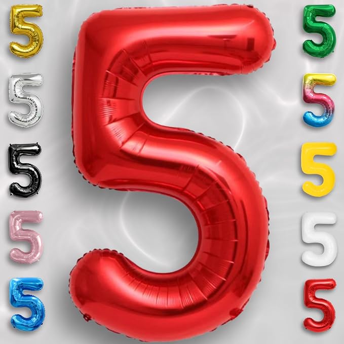 Red Number Balloon 5 Mylar Foil Balloons 40 inch - Image 2
