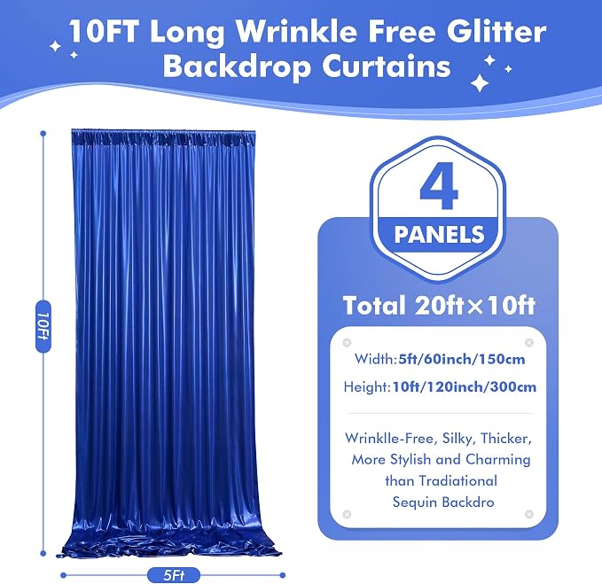 20x10ft Shimmer Royal Blue Sequin Backdrop Curtain - Image 6