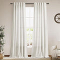 Linen Sheer Curtains 108 Inches Long Back Tab Rod Pocket 2 Panels Cream Semi by Nanspring