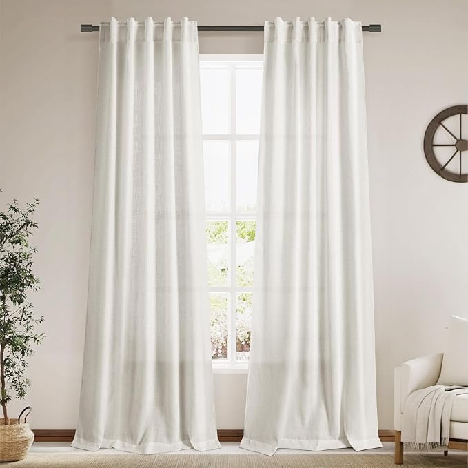 Cream Semi Sheer Curtains 96 Inches Long Back Tab Pocket Ivory Linen Living by Nanspring