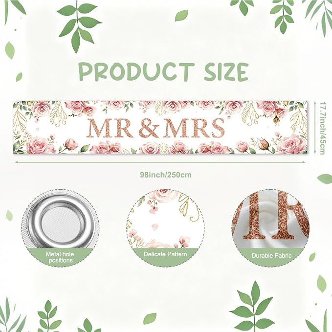 Mr And Mrs Wedding Decor Banner Decorations Party Hanging Sign | Reusable - Image 2
