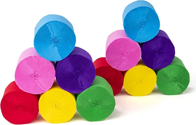 12 Rainbow Streamers, 984ft Pack of Crepe Paper Party Decorations | Each roll by CaptainD%C3%A9cor