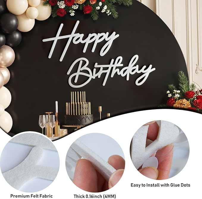 White Happy Birthday Sign for Backdrop Felt Reusable Letters for Birthdays | - Image 4