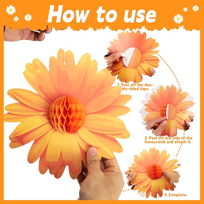 SUNBEAUTY 9PCS Paper Flower Party Decorations Yellow Orange Giant Paper Flowers - Image 4