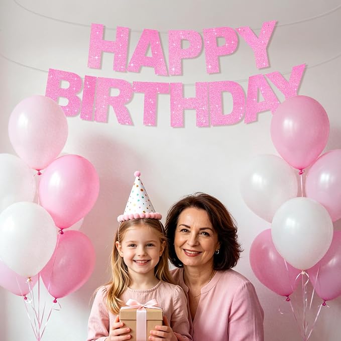 BEISHIDA Pre-Strung Dark Pink Happy Birthday Banner Party Sign Decoration | - Image 5