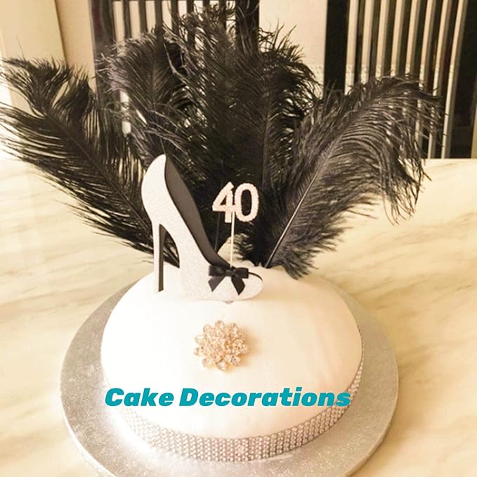 YAKRUNA 30 Pieces 12-14 Inches Black Ostrich Feathers Bulk for Centerpieces, Large Natural Plumes for Vase Home Decorations & Birthday Wedding Great Gatsby Party (30-35cm, Black)