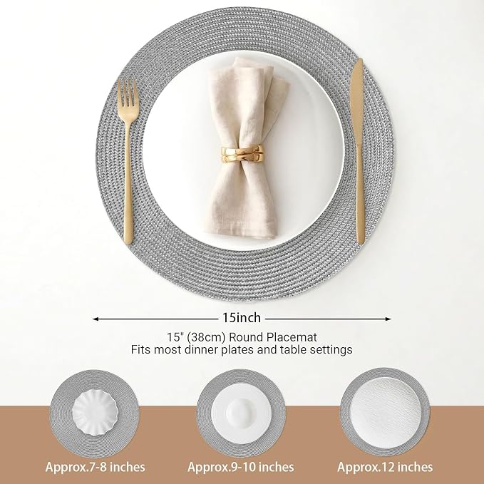 FunWheat Round Braided Placemats Set of 8 Place Mats - Image 2