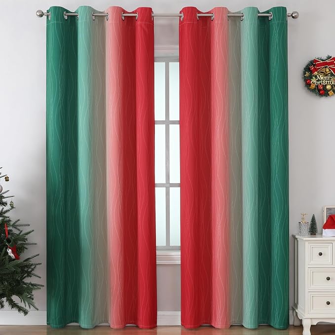 Red and Green Ombre Blackout Curtains - Image 2