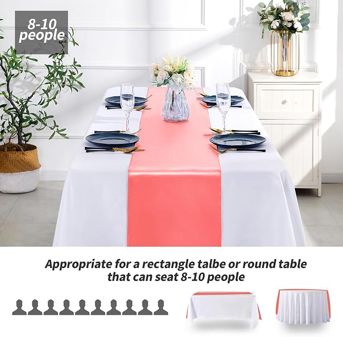 SiinvdaBZX 4 Pcs Coral Satin Table Runner 12 x 108 inches Long | Bright Smooth - Image 3