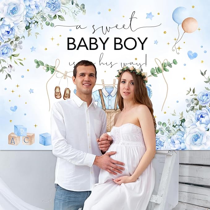 InMemory Blue Baby Shower Backdrop Oh Baby Clothes Welcome Newborn Party - Image 3
