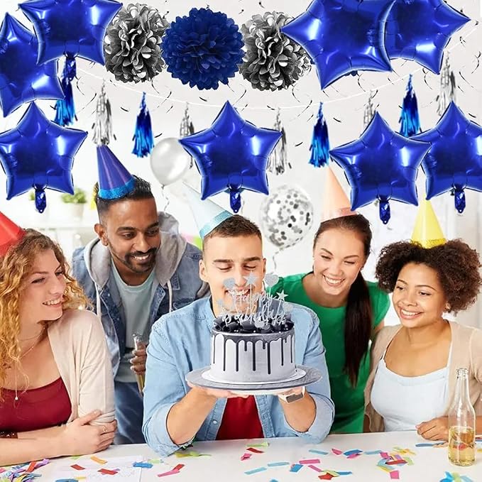 TONIFUL 30 Pcs Star Shaped Balloons 18 Inch Large Navy Blue Foil Balloons | Big - Image 3