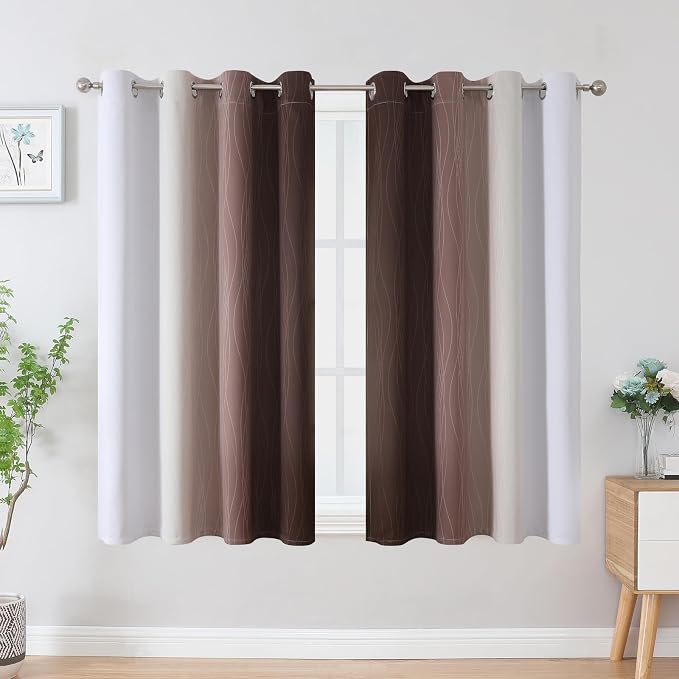 Brown and Greyish White Blackout Curtains 45 Inch Length, Full Light Blocking - Image 2