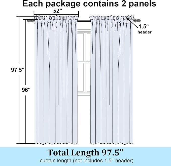 Simplebrand Semi Sheer Gold Curtains 96 Inches Long 2 Panels, Light Filtering - Image 2