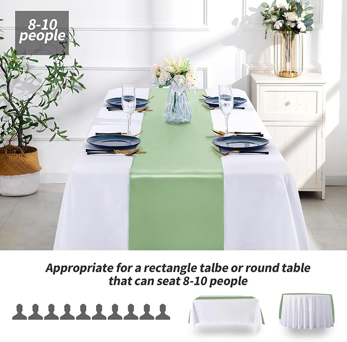 SiinvdaBZX 4 Pcs Sage Green Satin Table Runner 12 x 108 inches Long | Bright - Image 3