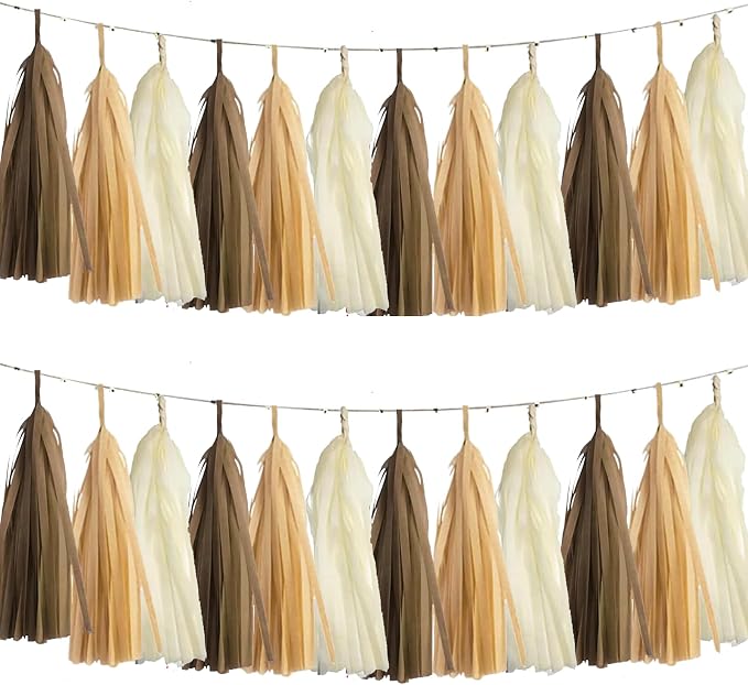 We Moment Brown Khaki WhiteTassel Garland Banner Paper Tassels by We+Moment