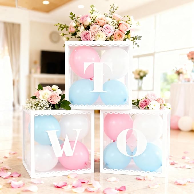 Two Birthday Decorations For Boy Girl, Baby Clear Blocks Party Decor - Image 4