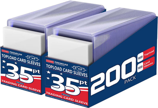 200 Card Sleeves - 3"x4" Hard Plastic Top Loaders for Cards - Trading Card Sleeve & Baseball Card Holder - Premium Topload Ablum Photocard Holder for Sports, Game & Kpop Cards (100Soft+100Hard)