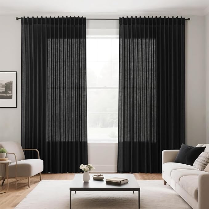 Black Linen Curtains 120 inch Extra Long - Image 8