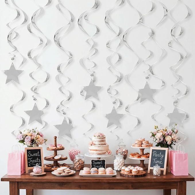 Silver Star Hanging Swirl Decorations Ceiling Swirl Foil Decoration Hanging - Image 3