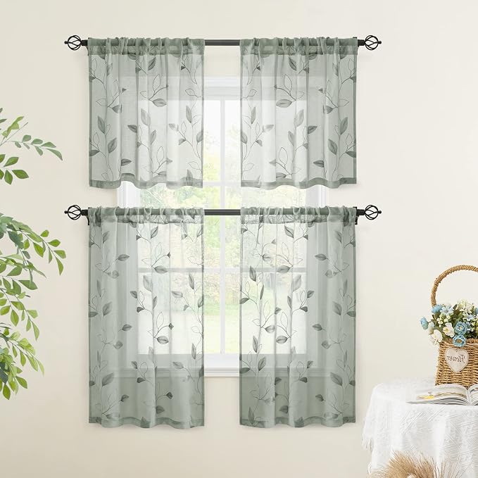 HOMEIDEAS Sage Green Sheer Kitchen Curtains 30 X 36 Inch Length 2 Panels - Image 5