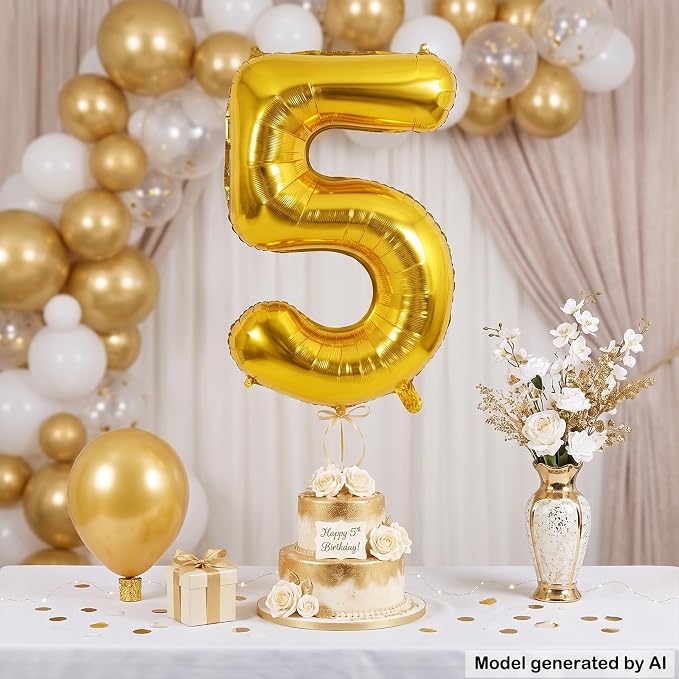 40 Inch Gold Number 5 Foil Balloon - Image 3