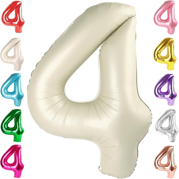 Number 4 Balloons Birthday Decorations, 40In Cream Balloons by Mluchee