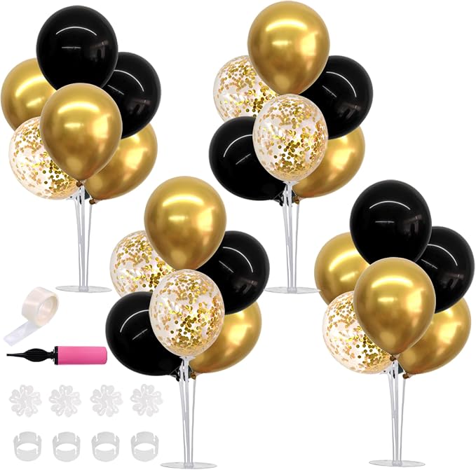 TONIFUL 4 Set Black Gold Balloon Stand Balloon Centerpieces by TONIFUL