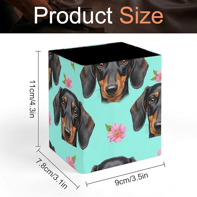 Pencil Holder for Desk, Pu Leather Desktop Container Pen Cup Storage Dachshund - Image 2