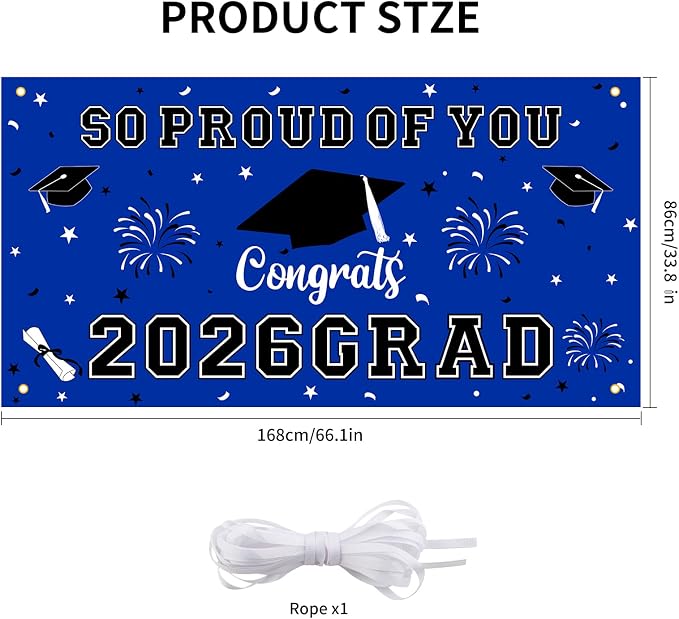 Graduation Decorations 2026 Blue Graduation Banner 66.1" x 33.8" Graduation - Image 2