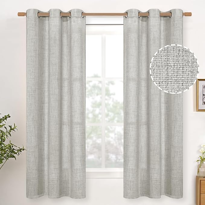 YoungsTex Light Grey Linen Curtains 63 Inches Length by YoungsTex