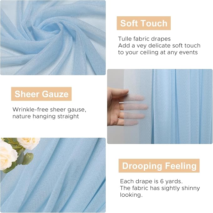 Wedding Arch Draping Fabric Backdrop Drapes 28.7" x 20FT, Baby Blue | Sheer - Image 2