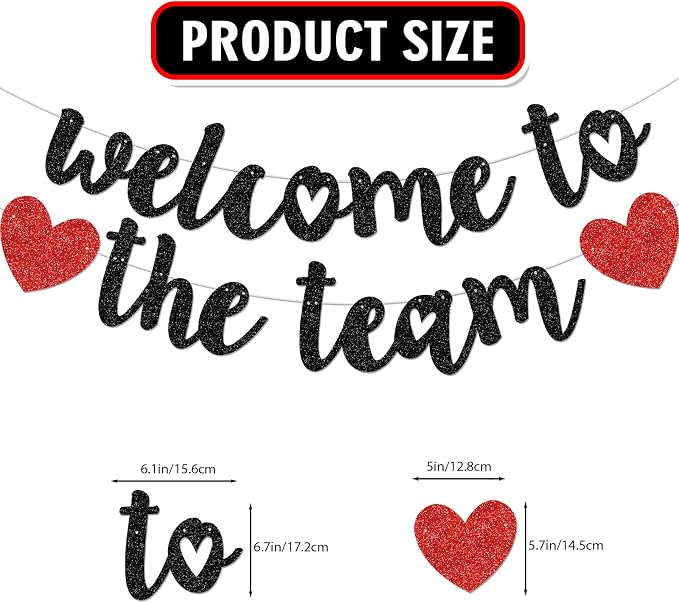Black Glitter Welcome to the Team Banner, Hanging Swirls, Decorations - Image 2