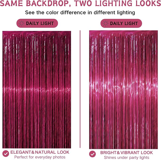 Matte Raspberry Burgundy Fringe Backdrop 2 Pack, 3.3 x 6.6 ft | Soft matte - Image 2