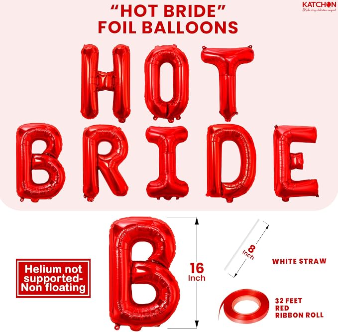 KatchOn Red Hot Bride Balloons For Red Bachelorette Party Decorations | Bride - Image 2