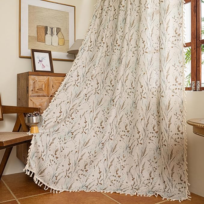 ENJOYBRIDAL Floral Curtains 96 Inches Long Boho Semi Sheer Drapes - Image 7