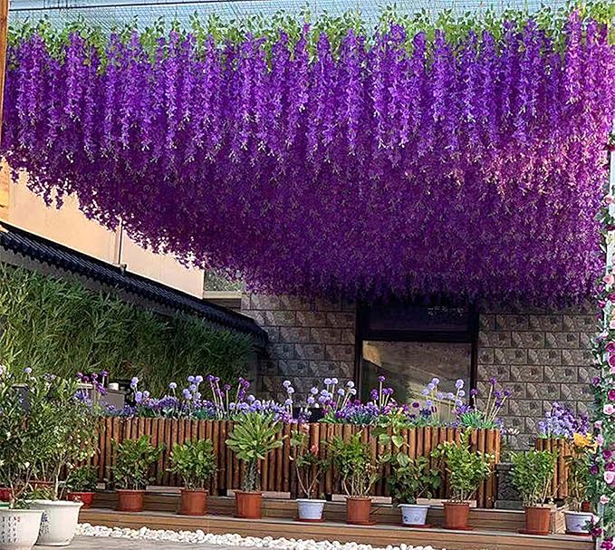 Artificial Wisteria Hanging Flowers Fake Wisteria Flower Garland Silk Vines - Image 2