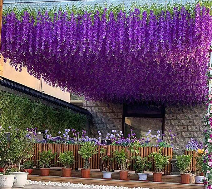Artificial Flowers Hanging Flowers, Fake Wisteria Flower Garland Silk Vines - Image 2
