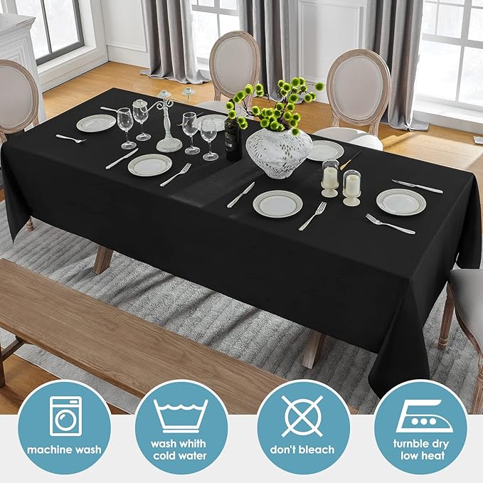 VidaFete 60*84inch Rectangle Tablecloth Polyester Table Cloth，Stain Resistant and Wrinkle Polyester Dining Table Cover for Kitchen Dinning Party Wedding Rectangular Tabletop Buffet Decoration(Black)