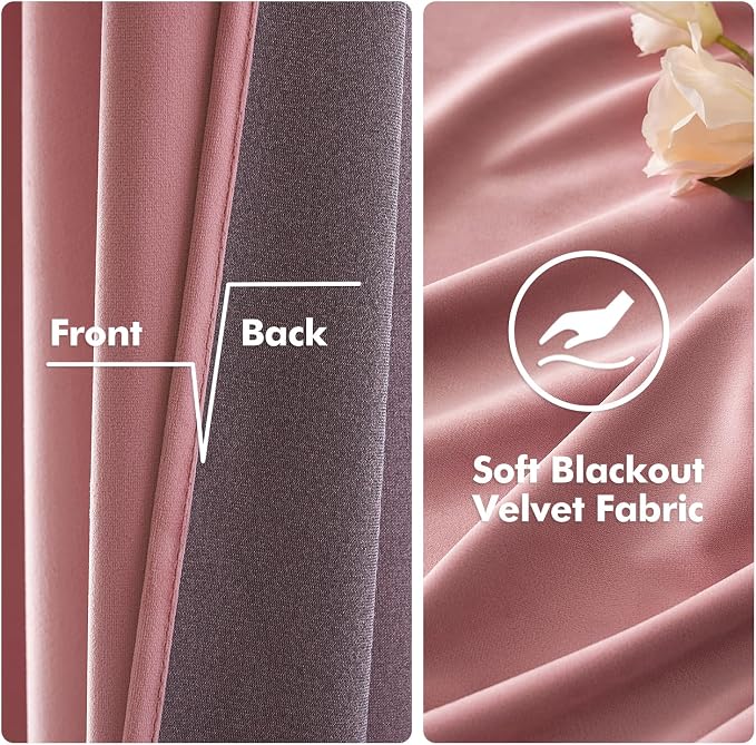 MIULEE Velvet Curtains Blush Pink 52 x 84 Inch Length Set of 2 | Grommet Drapes - Image 3