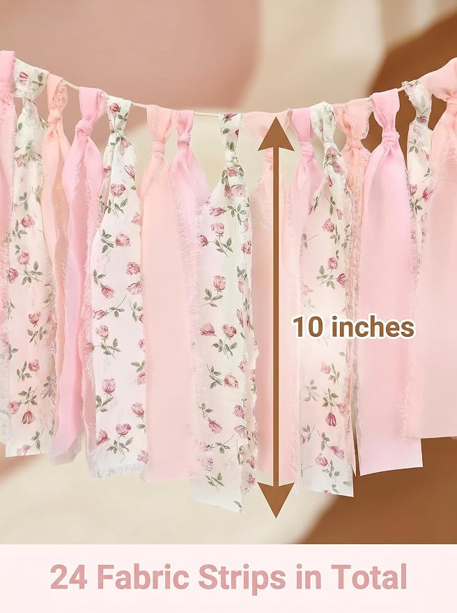 Pink Floral Tsaasel Garland for Wedding Spring Tea Party Haning Chiffon Tassel - Image 5