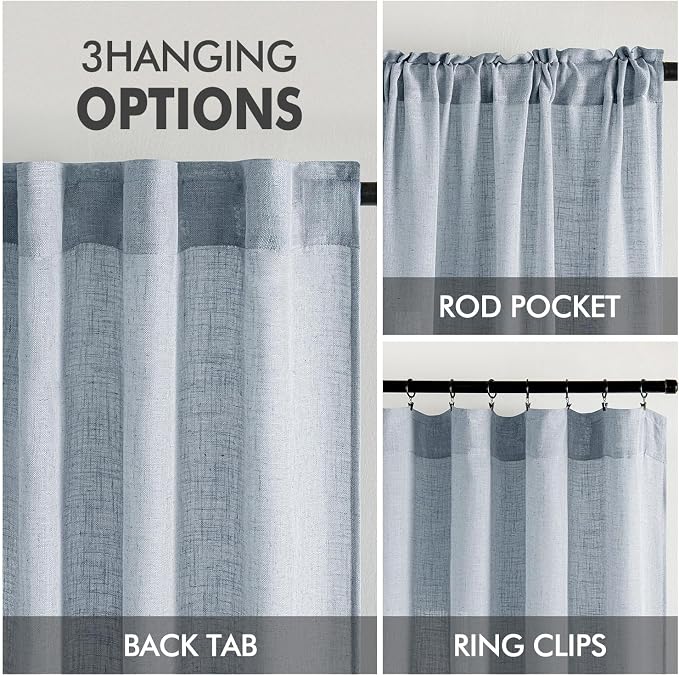 MIULEE Chambray Blue Linen Curtains 52x72 Inch Long - Image 3
