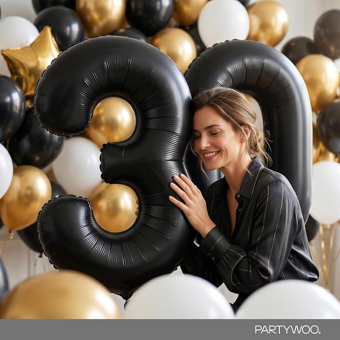PartyWoo Number Balloons 40 Inch Black Number 30 Kit 33pcs - Image 8