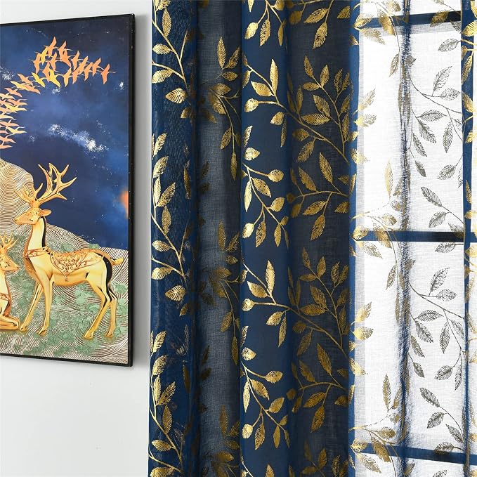 Sutuo Home Navy Blue Sheer Curtains 96 Inches Long 2 Panels Set, Privacy Window - Image 3
