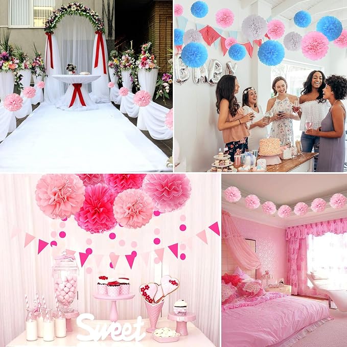 Qimoo 20pcs Paper Pom Poms Decorations, DIY Tissue Paper Flowers Ball - Image 5