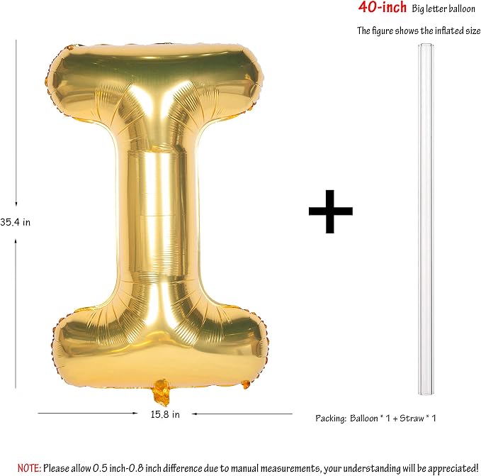 Letter Balloons 40 Inch Giant Jumbo Helium Foil Mylar Gold I | - Image 2