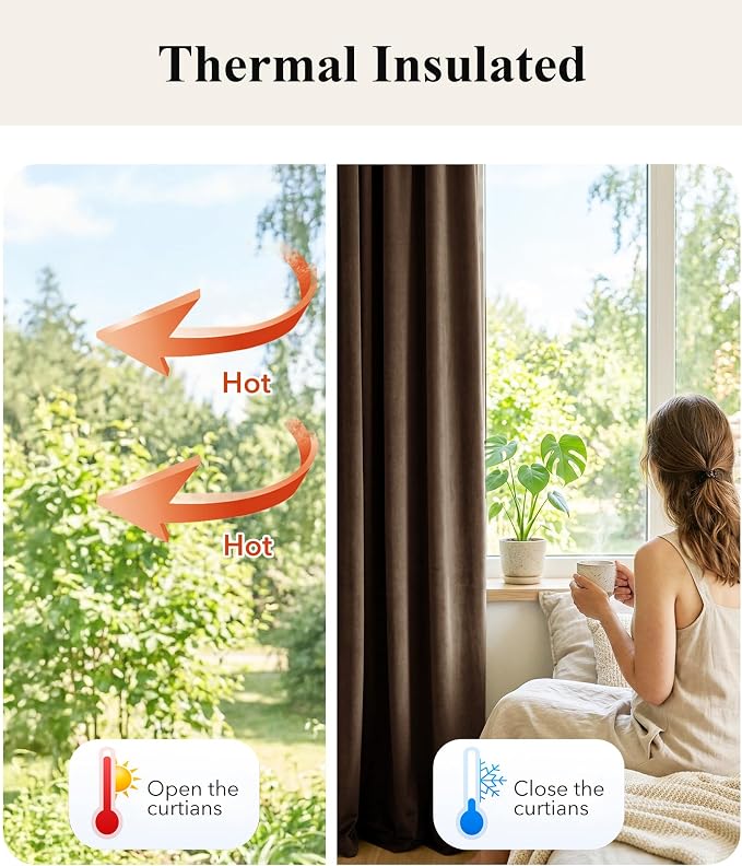 Brown Velvet Curtains Blackout for Living Room, W52 x L84, 2 Panels | Room - Image 6