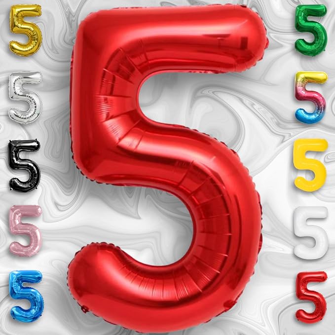 Red Number Balloon 5 Mylar Foil Balloons 40 inch - Image 3