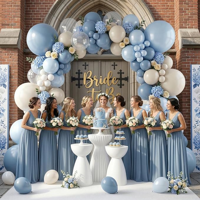 Dusty Blue Balloons, 12 inch Double Stuffed Dusty Pearl Light Blue Sand White - Image 4